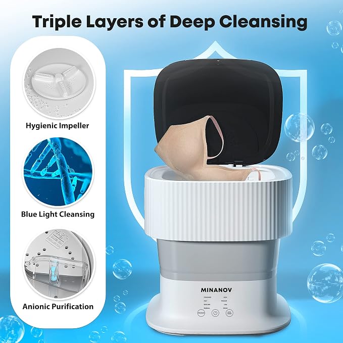 Mini Portable Washing Machine - Collapsible/Foldable Washing Machine with 3 Modes Cleaning for Baby clothes, Socks, Underwear - Portable Mini Washer for Dorm, Camping, RV, Travel