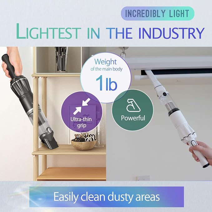 Handheld Vacuum Cordless 25000PA, Super Lightweight 1lb with Powerful Suction, Charging Dock, Car Charger, Single Touch Empty and Detachable Dust Cup, Portable Mini Car Vac, Gray