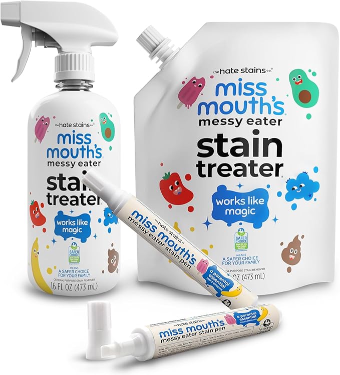 Miss Mouth's Messy Eater Stain Treater 16oz Bottle and Refill and 2 Pack To Go Instant Stain Remover Pen Bundle