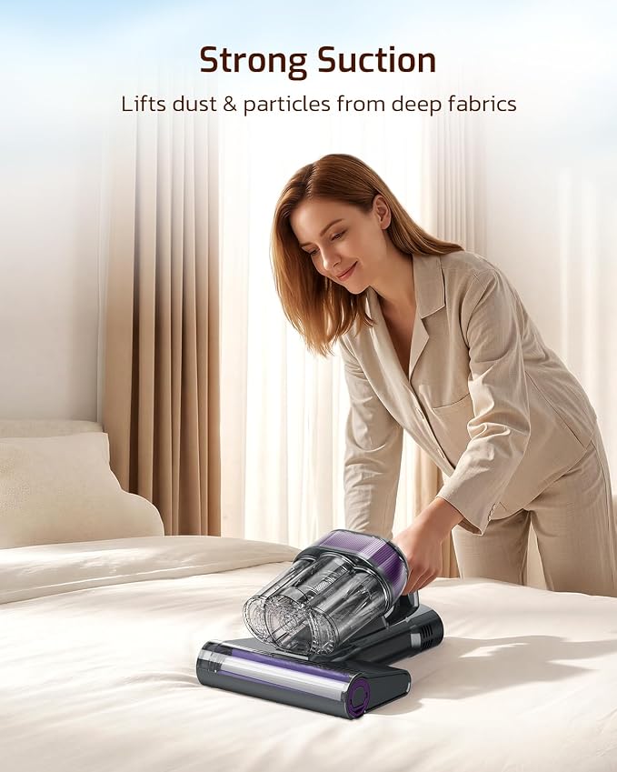 Simple Deluxe Mattress Vacuum Cleaner, 350W Bed Vacuum Cleaner with 18Kpa Powerful Suction and Triple Dust Bin, 253.7nm UV-C Light, HEPA Filter & Ultrasoni, 149℉ Heat, Handheld for Bed, Sofa, Corded