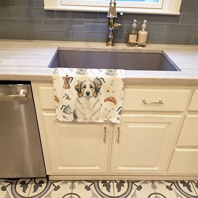 Caroline's Treasures Badger Great Pyrenees Coffee Bar Kitchen Towel Velour Plush Front and Cotton Loop Back Machine Washable