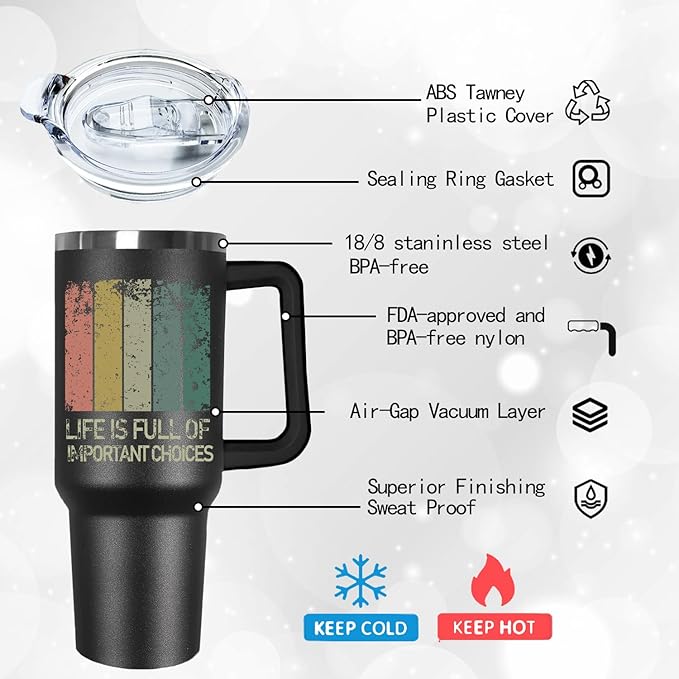 Ceovfoi 40 oz Insulated Golf Tumbler for Men - Stainless Steel Mug with Handle, Lid & Straw, Golf Accessories, Perfect Gifts for Golfers, Dad, Grandpa on Birthday/Father’s Day/Christmas