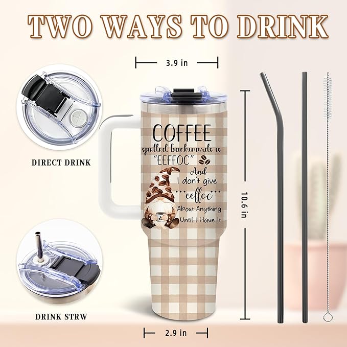 DUUV Gnome Coffee Tumbler 40 Oz with Handle, Funny Coffee Lover Gift for Women Men, Cute Gnome Mug for Work Office, Travel Cup for Gnomes Fans Birthday Christmas, 1PCS