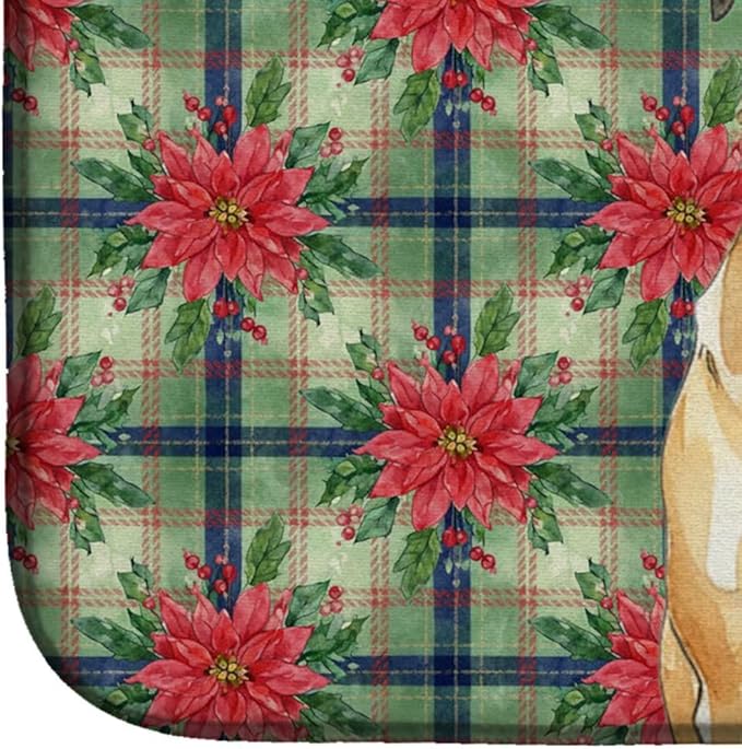 Caroline's Treasures Fawn Mastiff Christmas PoinsettIas Dish Drying Mat Absorbent Dish Drying Mat Pad for Kitchen Counter Dish Drainer Mat for Countertop, 14 x 21", Multicolor