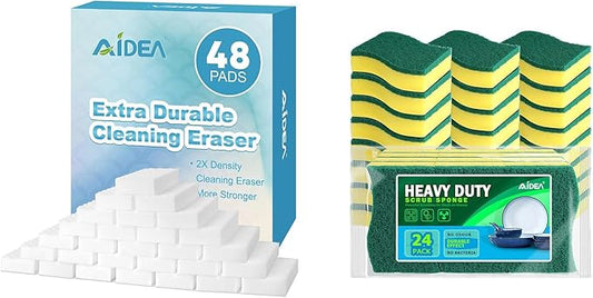 AIDEA Magic Sponges Cleaning Eraser, and Heavy Duty Scrub Sponge，Cleaning Scrub Sponge, Stink-Free Sponge