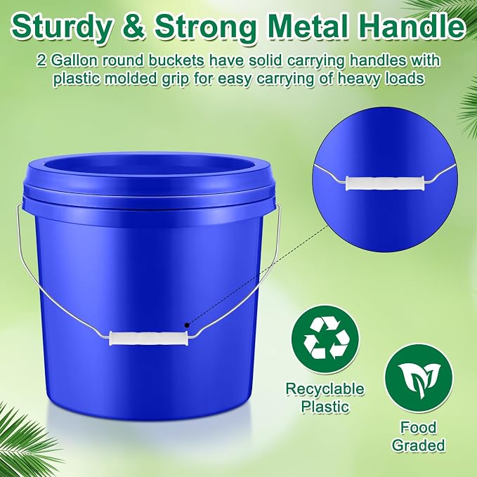 Tioncy 10 Pcs 2 Gallon Plastic Bucket with Lid Heavy Duty 2 Gallon Bucket Pail with Lid Handle for Storage Container Home Household Cleaning(Blue)