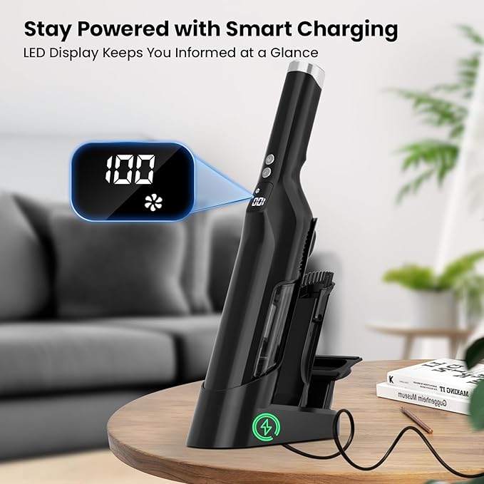 Sweepcent Handheld Vacuum Cordless, 24Kpa Car Vacuum with Brushless Motor, Charging Dock, Rechargeable, 1.5lbs Portable Handheld Vacuum with 2-Speed for Home/Car/Pet(Black)
