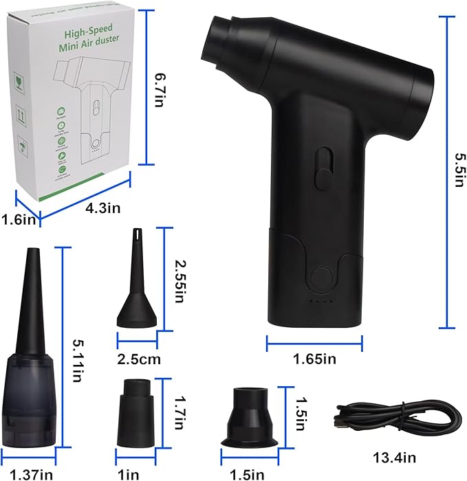URKU Compressed Air Duster 110000RPM Stepless Electric Air Duster Mini Air Blower, Rechargeable Replacement Canned Air -PC Computer Duster, Compressed Air with Brushless Motor