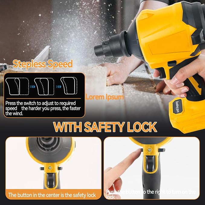 Cordless Dust Blower for Dewalt 20V Battery(Tool Only), Air Duster Compressed Air Mattress Pump,447MPH 40000RPM for Car,Garages,Sawmill Room,Workshop Cleaning (for Dewalt 20V Battery)