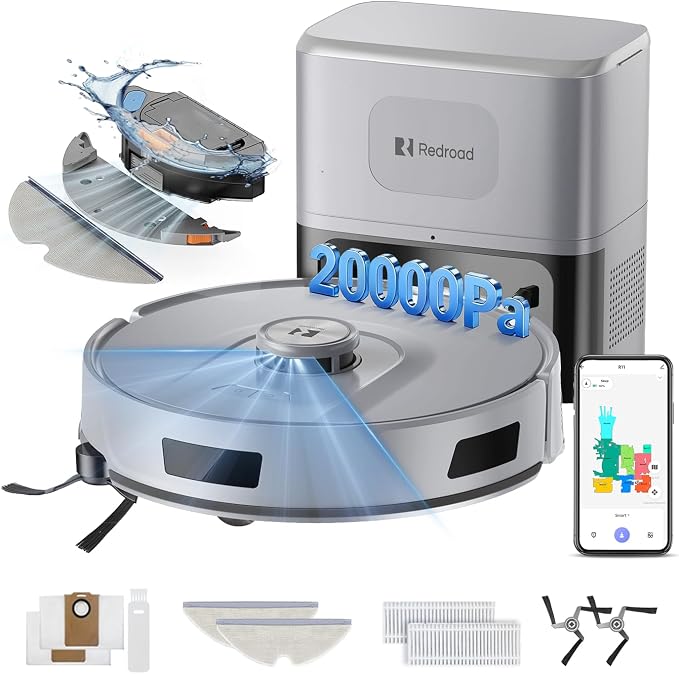 Robot Vacuum 20,000 Pa Robot Vacuum and Mop,90 Day Self Emptying Vacuum Robot,Lidar Navigation,5G/2.4GWiFi APP Aspirateur Robot,Self-Charging Robot Vacuums for Pet,Floor,Carpet Gray R11