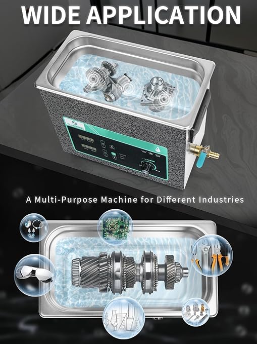 Ultrasonic Cleaner 6L, Sweep Function, 180W Power Adjustable Ultrasonic Parts Cleaner for Cleaning Carburetor, Metal Engine Parts, Gun, Oil Filter, Bike Chain, Gear, Eyewear, Watch, Jewelry