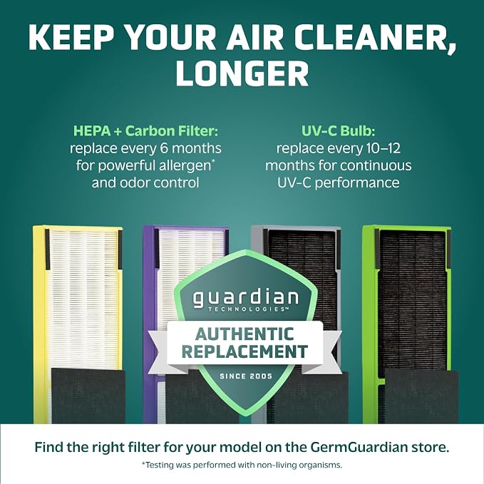 GermGuardian HEPA Air Purifier with UV-C Light - Large Room Air Purifier for Bedroom and Home - Filters Pet Dander, Dust, Pollen, Smoke, Scents - Ideal for Allergies - AC5350B - 28" Tower - Black