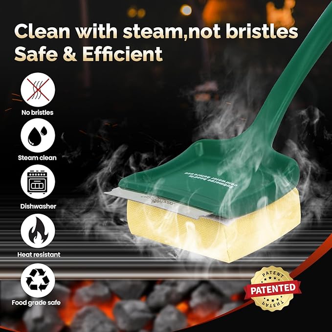XUDAKAIXIN 19" Large Bristle-Free Steam Cleaning Grill Brush,Replaceable BBQ Cleaning Head,Safe Grill Accessories for Cast Iron Grates/Porcelain/Weber Gas/Charcoal Grill - Gifts for Men Dad Husband