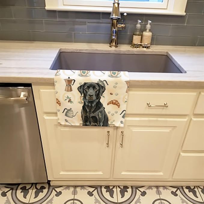 Caroline's Treasures Black Labrador Retriever Coffee Bar Kitchen Towel Velour Plush Front and Cotton Loop Back Machine Washable