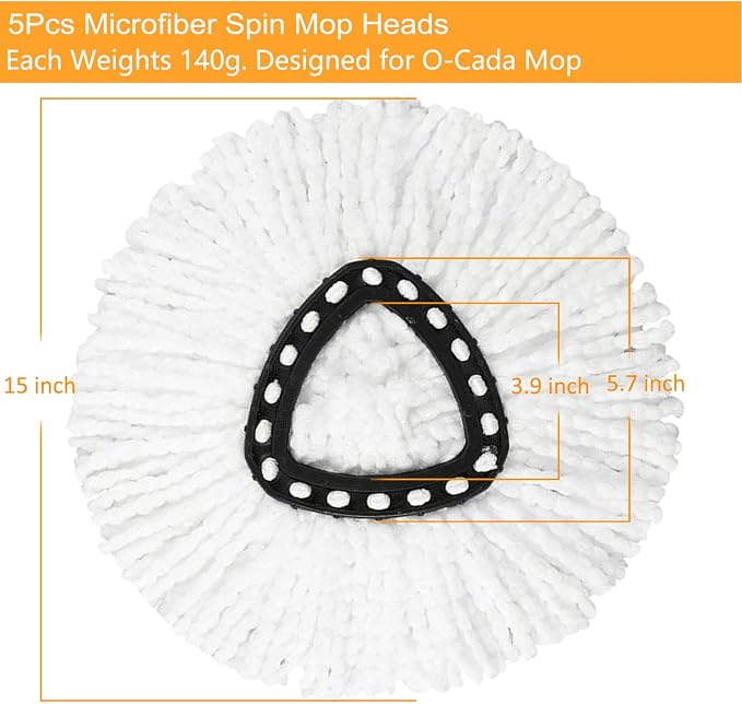 5-Pack Spin Mop Replacement Heads, 100% Microfiber Spin Mop Refills Heads for Easy Wring, 360°Micro Replacement Mop Head for Easy House Cleaning Floor Mopping - (White)