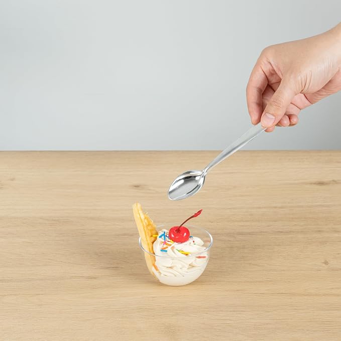 Restaurantware Moderna 5.5 Inch Disposable Spoons 250 Recyclable Small Dessert Spoons - Crack-Resistant For All Types Of Meals Silver Plastic Plastic Spoons