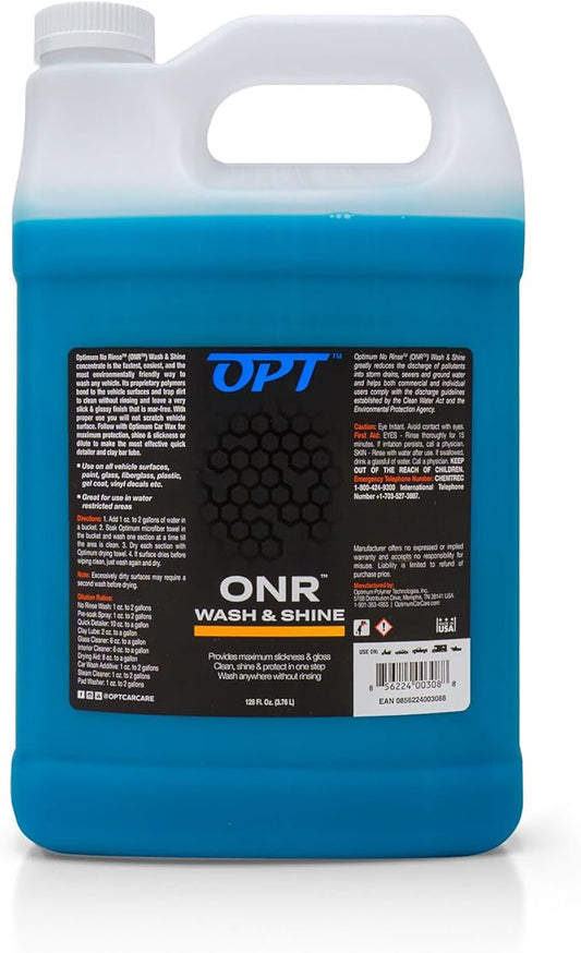Optimum No Rinse Wash and Shine Version 5 - ONR Rinseless Car Wash Soap for Auto Detailing, Use On Paint, Ceramic Coatings, Glass, Interior (1 Gallon)