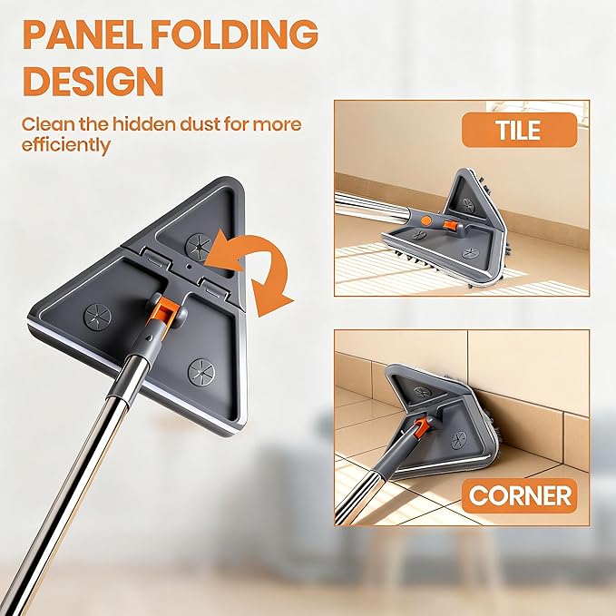 85'' Wall & Ceiling Mop with Long Handle, Wall and Baseboard Cleaner Tool, 2 Mop Heads (Triangle Corner + Square), 8 Reusable Washable Pads (Chenille/Microfiber/Scrub) for Shower Walls, Tile, Floors