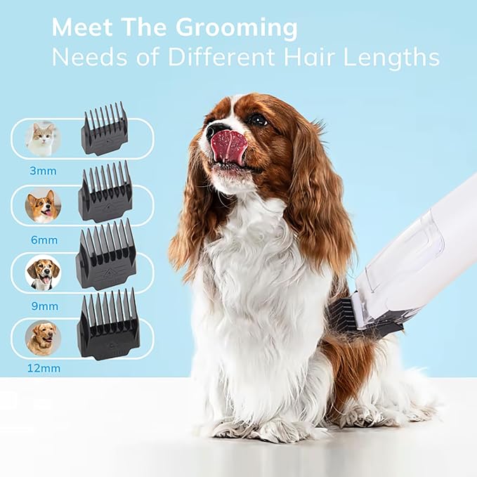 Pet Grooming Vacuum Kit, 1.5L Dust Cup Dog Grooming Vacuum 8 in 1, Dog deshedding Brush with Clipper Low Noise Mess-Free for Shedding Pet Hair, Home Cleaning (White)