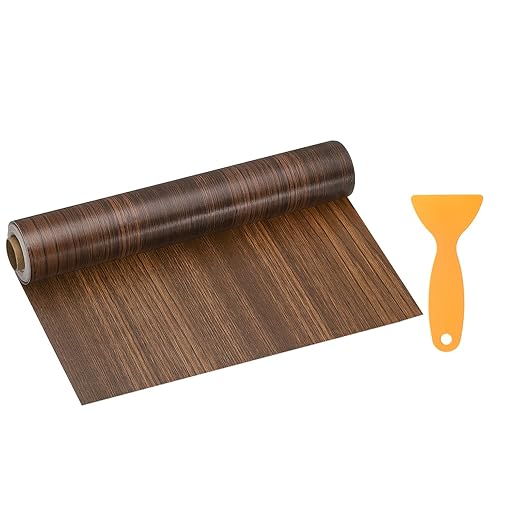 HARFINGTON Wood Grain Repair Tape 11.8 Inch x 33ft Self Adhesive Repair Patch Tape Simulated Wooden Floor Tapes with Plastic Scraper for Tables Doors Windows Furniture, Ebony
