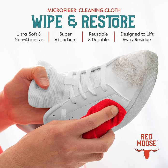 RED MOOSE Shoe & Sneaker Cleaner Kit – Leather, Suede, Nubuck, Canvas & White Shoes with Brush, Foam & Cloth, Made in USA