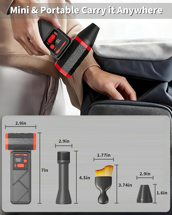Electric Compressed Air Duster, 150000RPM Cordless Air Blower with 8000mAh Rechargeable Battery, Stepless Speed, Adjustable 90° Nozzle, LED Light for PC Cleaning, Keyboard, Car Interior, Home
