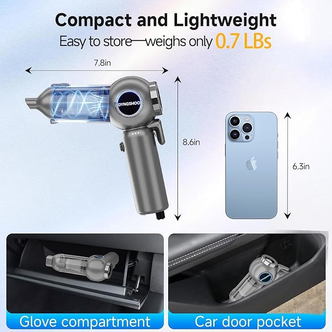 Brushless Handheld Car Vacuum （Equipped with a one-Touch Window Breaker and Seatbelt Cutter ）25000Pa Ultra-Strong Suction Ultra-Lightweight Mini Portable Vacuum Cleaner ，For Car ，Home (Grey)