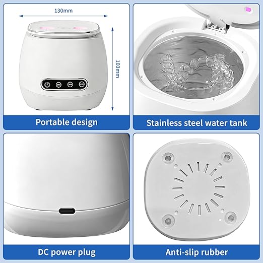 Upgraded 2026 Ultrasonic Retainer Cleaner Machine, 45kHz Ultrasonic Denture Cleaner with 3 Timing Modes with Digital Display, Suitable for Dentures, Night Guards, Aligners, Brushes & Jewelry