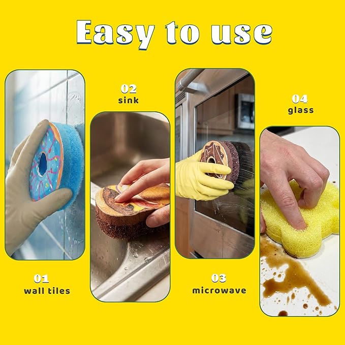 Bulimumu 3-Layer Food Shape Dish Sponge (6 Pack) - Swedish Dishcloth Top + Soft Sponge Middle + Smart Temperature-Sensing Scrubber - Dual-Action Non-Scratch Kitchen Cleaning