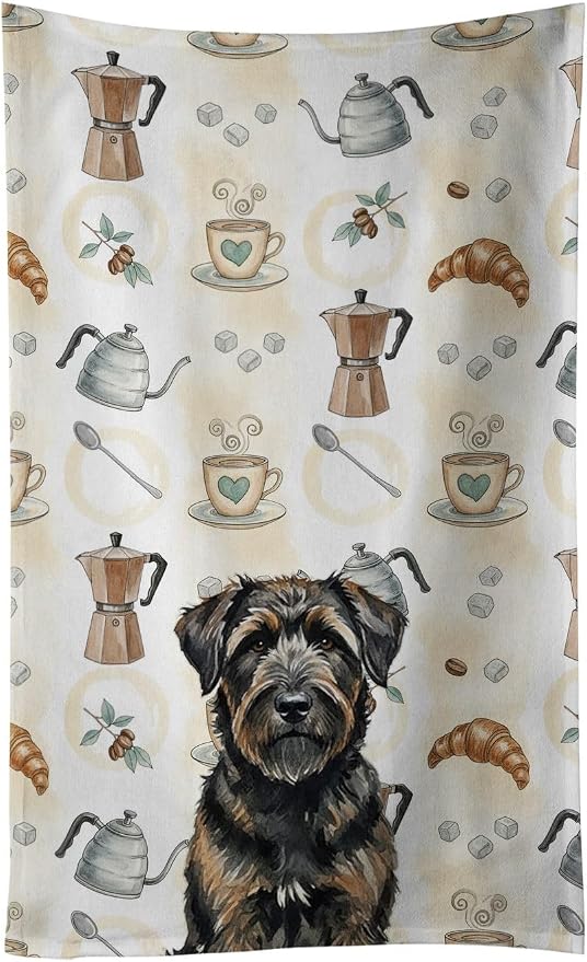 Caroline's Treasures Brindle Bouvier des Flandres Coffee Bar Kitchen Towel Velour Plush Front and Cotton Loop Back Machine Washable