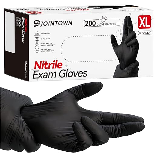 Jointown Nitrile Exam Gloves, 200 Pcs, 3.5 Mil Medical Black Gloves Disposable Latex Free Powder-Free For Exam, Food Prep Cleaning, X-Large