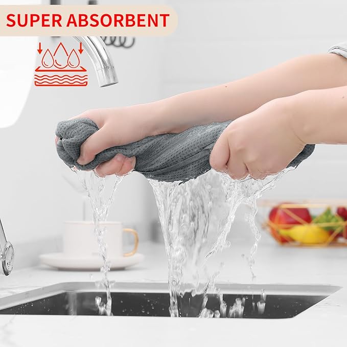 Homaxy 100% Cotton Waffle Weave Kitchen Dish Cloths, Ultra Soft Absorbent Quick Drying Dish Towels, 12 x 12 Inches, 24-Pack, Grey