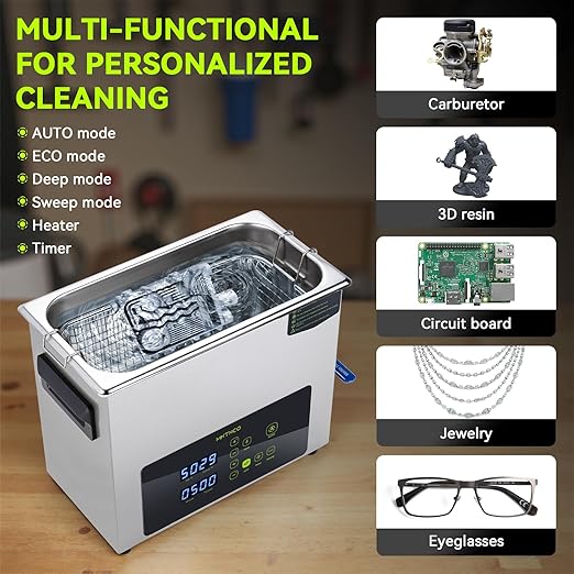 Ultrasonic Cleaner, One-Touch Cleaning,Heating, Deep Mode, ECO Energy-Saving Ultrasonic Cleaning Machine Excellent for Labs,Carburetor,Jewelry,Dentures,Automotive & Industrial Parts. (6L)