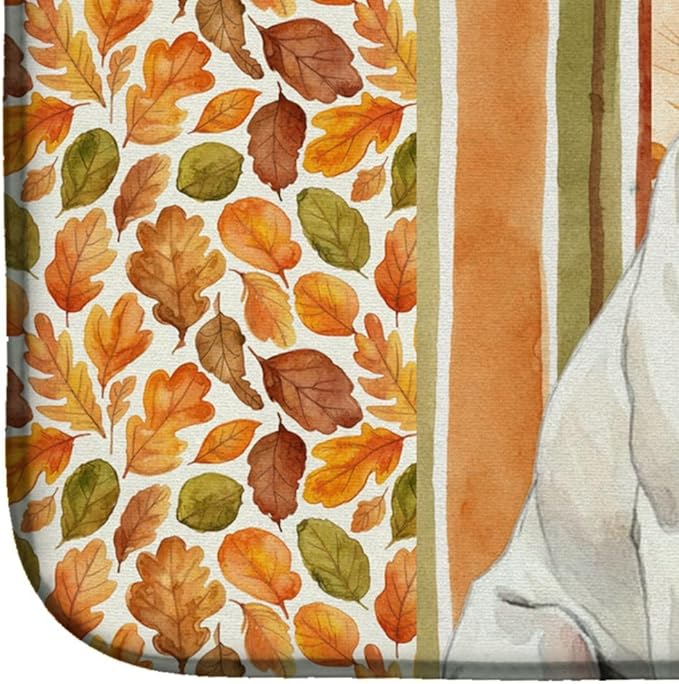 Caroline's Treasures White Boxer Heirloom Fall Dish Drying Mat Absorbent Dish Drying Mat Pad for Kitchen Counter Dish Drainer Mat for Countertop, 14 x 21", Multicolor