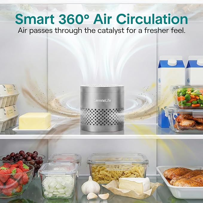SereneLife Fridge Deodorizer & Odor Eliminator, Multi-Use Refrigerator Deodorizer Aluminum Pod for Freezer, Closet, Car, Shoes & Enclosed Spaces, Compact, Reusable & Lasts Up to 10 Years (Gray)