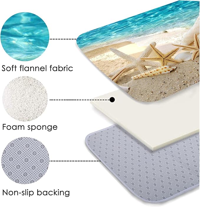 WODEJIA Non Slip Bath Rugs Sponge Foam for Bathroom,Soft Flannel Mat Rug for Living Room, Absorbent Water Clearance MatS for Forlaundry Room and Kitchen,Ocean Beach Themed Carpt 59x24 Inches