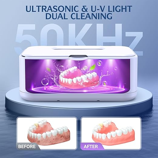 Ultrasonic Jewelry Cleaner, 50Khz Jewelry Cleaner Ultrasonic Machine for Jewelry, Eyeglasses, Rings, Watch Strap, Dentures, 24oz - 304 Stainless Steel Tank, Digital Timer