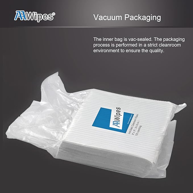 AAWipes ESD-Safe Wipes (9"x9", 100 pcs) - Lint-Free Cleanroom Cloth Wipers, Polyester-Carbon Blend (CE16009)
