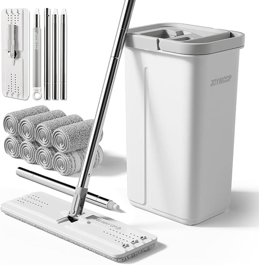 JOYMOOP Mops and Bucket with Wringer Set with 61" Mop Handle with Flexible 13" Flat Head with Flat Mop