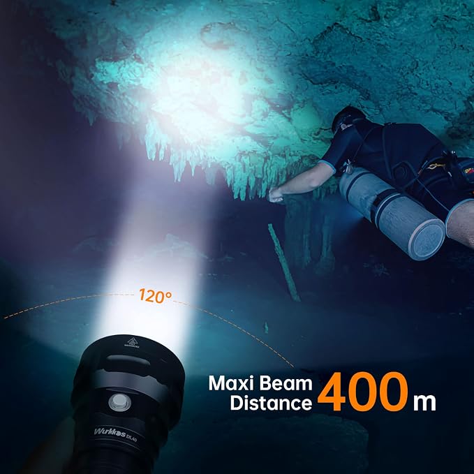 Wurkkos DL40 5000Lumen Dive Lights Scuba Diving, 90 High CRI, 4 Modes, Powerful IPX8 Underwater Flashlight, Super Bright Diving Flashlight for Cave Snorkeling