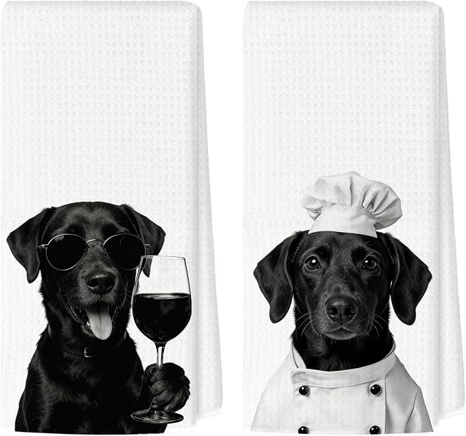 Funny Labrador Kitchen Towels Set of 2, Dog Kitchen Bar Accessories, Dog Chef Gifts for Women Decorative Hand Towels for Kitchen Decor, Labrador Lovers Dish Tea Towel, 16x24 Inch