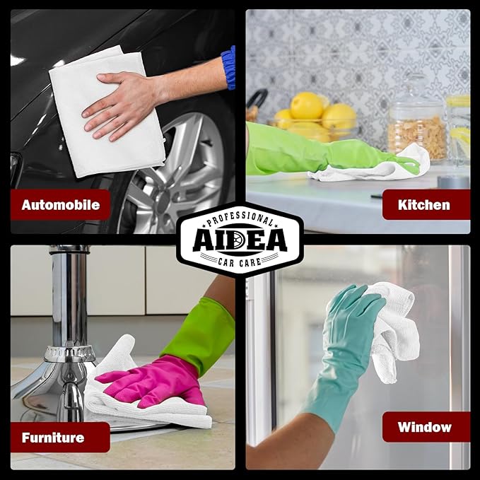 AIDEA Microfiber Cleaning Cloth White, 600PK, Microfiber Towels for Cars, Shop Towels Cleaning Rags, Premium Wash Cloths, Absorbent Towel for SUVs, House, Kitchen, Commercial, Cleaning Supplies 12×12"