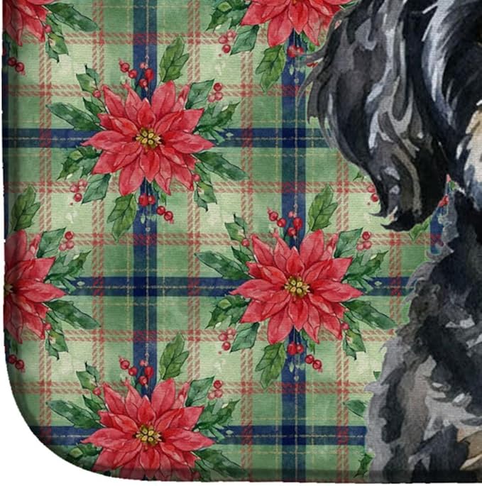 Caroline's Treasures Black Havanese Christmas PoinsettIas Dish Drying Mat Absorbent Dish Drying Mat Pad for Kitchen Counter Dish Drainer Mat for Countertop, 14 x 21", Multicolor