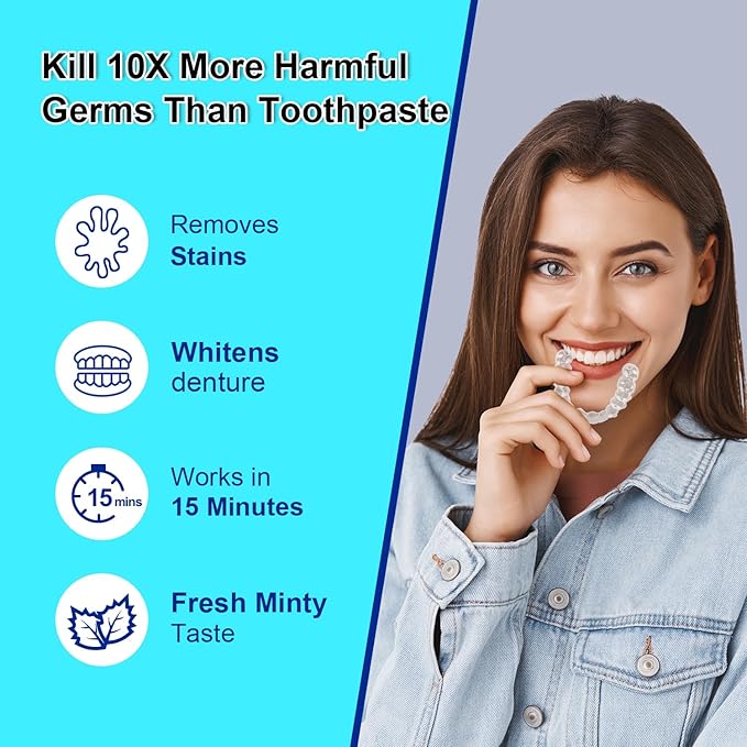 Mysmile Retainer Cleaner with 120 Denture Cleaning Tablets, 3 Min Faster Denture Cleaner Removes Plaque, Odors, Stains from Aligner, Invisalign, Mouth Guard, Night Guard……