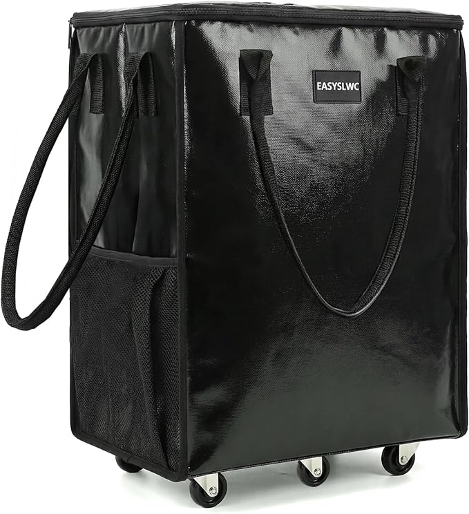 Large Reusable Hauler Rolling Tote Bag, Collapsible Portable 99L Shopping Bag Cart Tote Bag with Wheels for Groceries, Organization Bag, Heavy Duty Utility Bag with Wheels, Travel, Moving