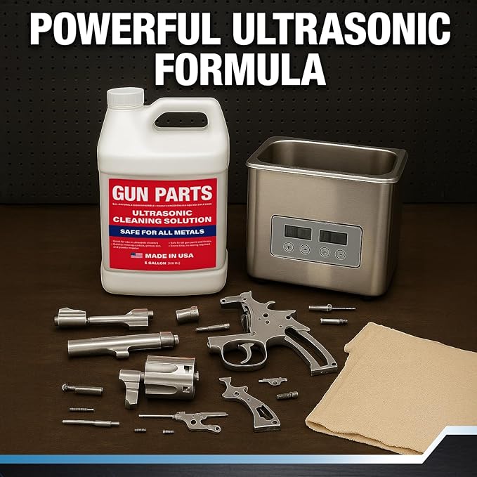 Ultrasonic Gun Cleaning Solution - 1 Gallon/128oz [Made in USA] Concentrated Formula Mixes into 8 Gallons - Firearm Cleaning Fluid for Brass & Gun Parts - for Ultrasonic Cleaner Use