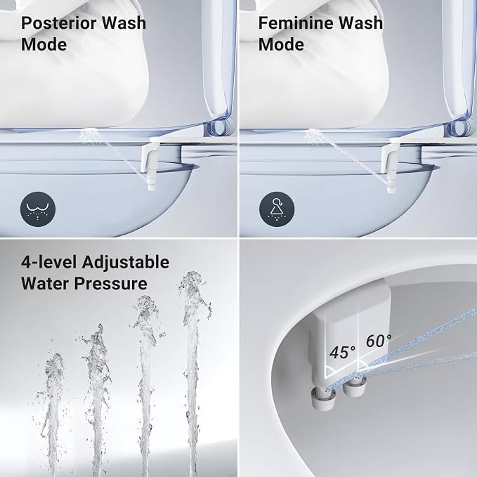 WATERLACE Bidet Attachment for Toilet Seat Sprayer - Non Electric Dual Nozzle with Cold Water - Self Cleaning Toilets Bathroom Spray for Butt Wash - Easy Slim Adjustable Pressure Control Rv Bidets