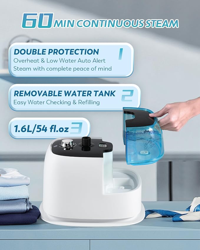 Standing Garment Steamer for Clothes 1350W Aluminum Heating System for 1 Hour Powerful Steam, Heats in 30s, 10 Levels Steam Control, Flat & Hanging Ironing, with Ironing Board, Gloves, Brush