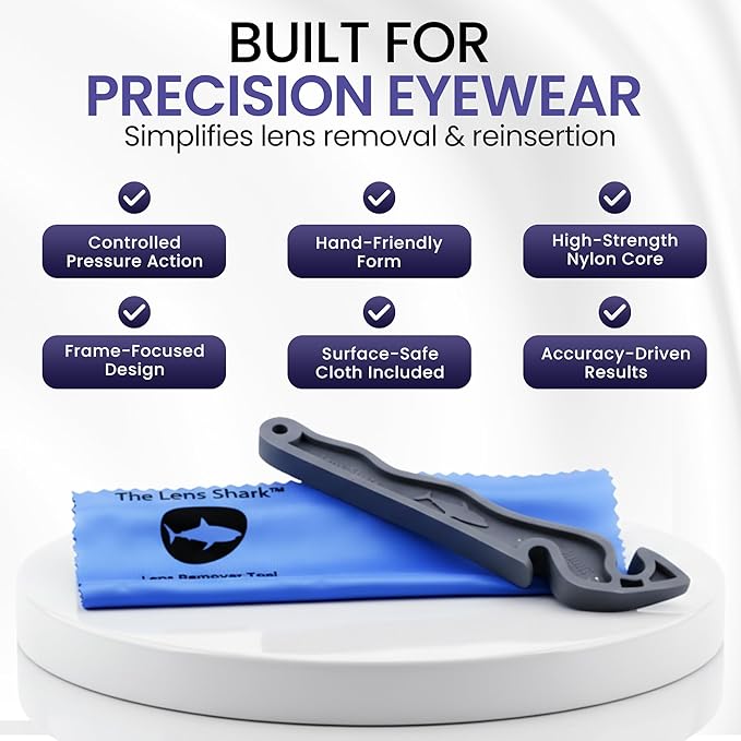 The Lens Shark™ | Advanced Eyeglass Repair Tool for Effortless Lens Removal & Insertion | Ergonomic, Durable Nylon Design | Essential for Glasses Repair Kit | Includes Protective Microfiber Cloth