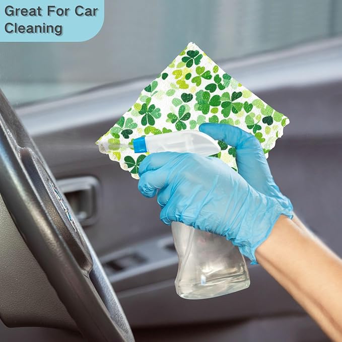 Bright Green Clover St. Patrick Kitchen Towels Dish Cloths Set of 6 Microfiber Cleaning Cloths for Cars Super Absorbent Machine